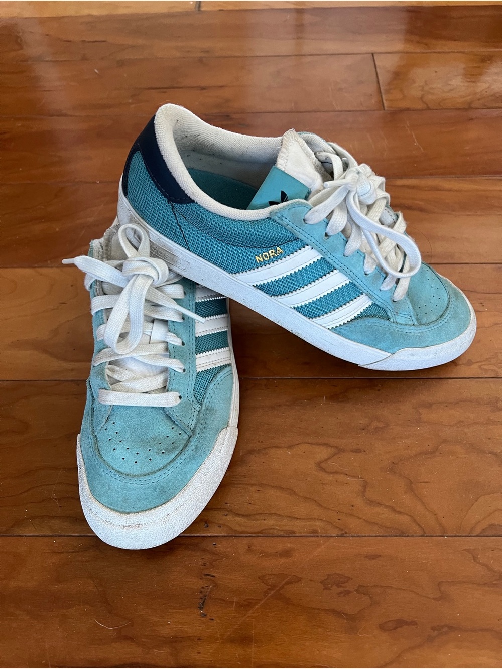 adidas Nora Teal and White Suede Trainers